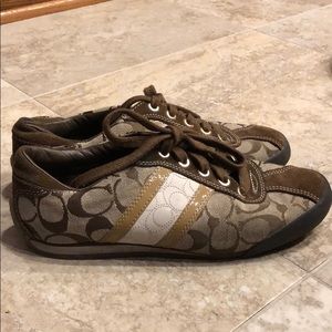 Brown and tan Coach sneakers